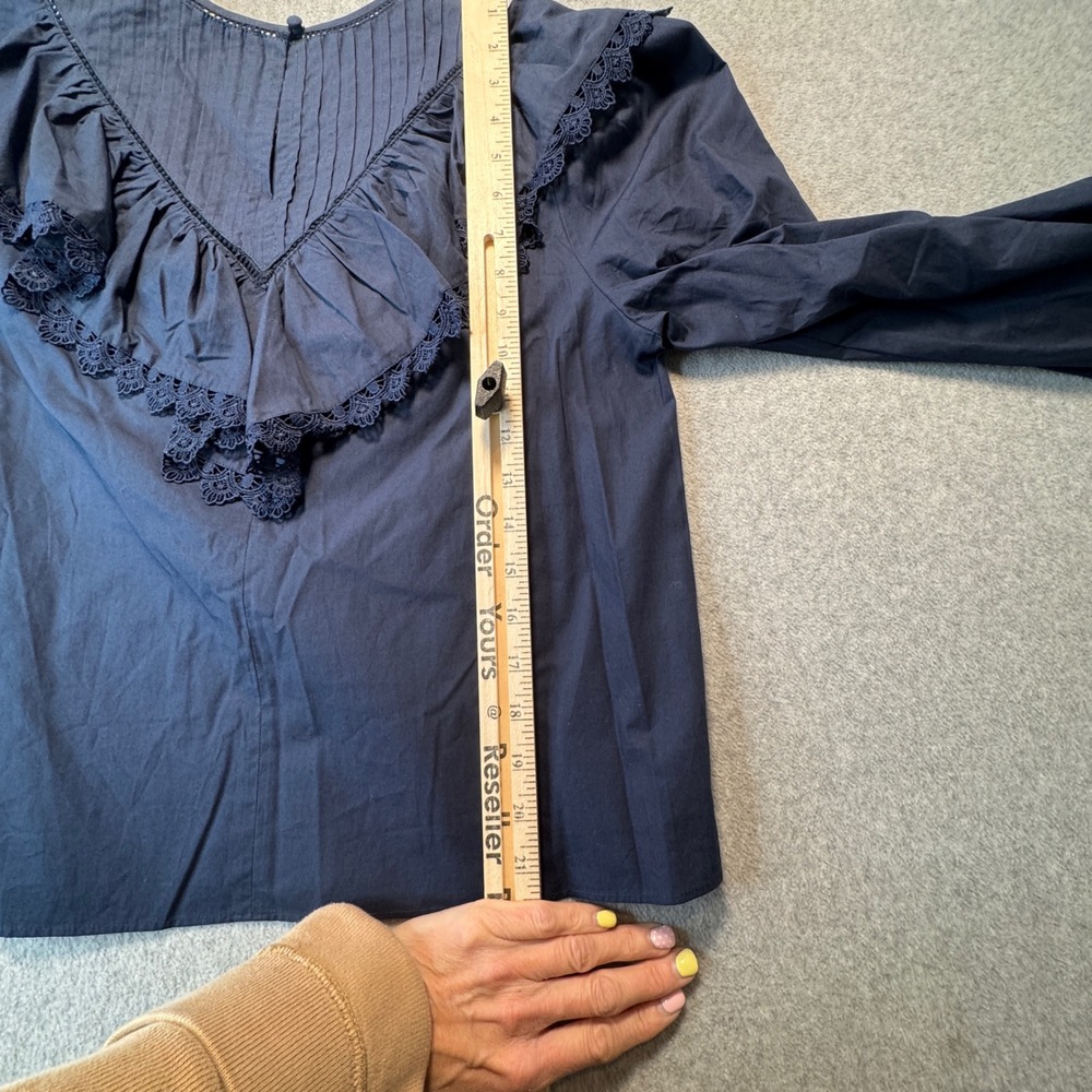 Marie Oliver Ruffle Blouse Blue Carissa Top Ruffle Lace Pintuck Blouse Small NEW - Picture 8 of 8